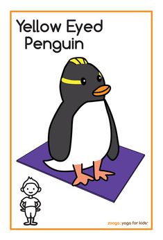 a penguin is standing on a mat with the words yellow eyed penguin written below it