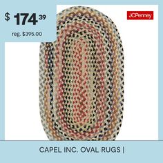 Reversible and durable, Capel braids are a hallmark of American tradition.Features: Reversible, Stain Resistant, Mildew ResistantShape: OvalUse: IndoorMeasurements: 27 Width/Inches, 48 Length/InchesBase Material: 95% Wool, 5% Other 5% Or LessCare: Spot CleanDecor Styles: TraditionalCountry of Origin: Made in US Oval Braided Rugs, Rugs Floor, Oval Rugs, Rug Stain, Accent Rugs, Floor Coverings, Braided Rugs, Floor Rugs, Hallmark