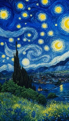 the starry night painting is shown in this image