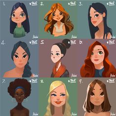 many different types of women's hair with the same length as their face and body