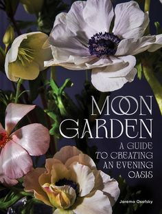 the front cover of moon garden, featuring flowers in vases and an open book