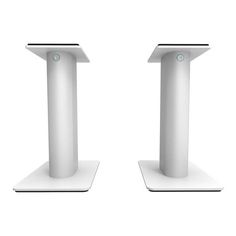 there are two white pedestals on each side of the same stand, one with a button at the top