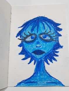 a drawing of a girl with blue hair and eyes