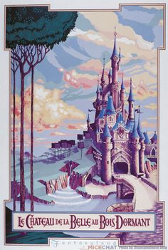 an advertisement for disneyland's castle is shown in this poster from the early 20th century