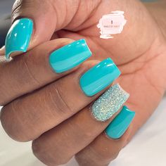 Nail Designs Gel, Teal Acrylic Nails, Turquoise Nail Designs, Gel Nails Nail Art, Nail Inspo Nail Art, Tiffany Blue Nails, Aqua Nails, Teal Nails, Summer Gel Nails