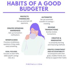 a poster with the words habitts of a good budgeter and an image of a woman