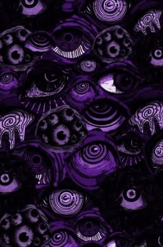 an image of purple and black abstract art with swirly circles on it's surface