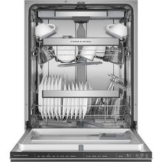 an open dishwasher with dishes in it