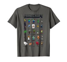 a t - shirt with the words minecraft in different colors and sizes on it