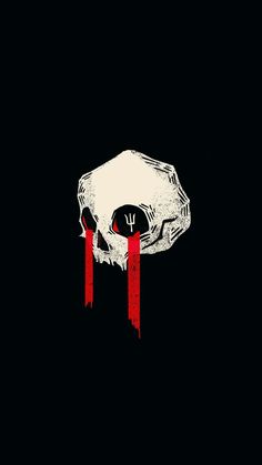 a black background with a white skull and red blood dripping from the top of it