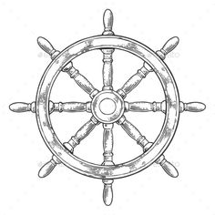 an old ship steering wheel with four spokes