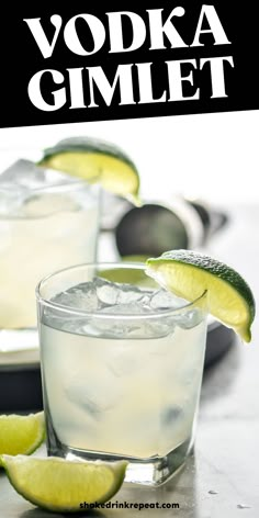 two glasses filled with vodka and limes