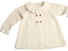 This is baby outerwear at its finest. In addition to being an incredibly cozy everyday layer, the fabulous, knitted design of this sweater/coat combo is also super charming and stylish—keeping your baby feeling comfortable and looking adorable. 100% pure Pima cotton is soft, delicate, and perfectly suited for sensitive baby skin. Choose from Ivory or Gray, or grab both to switch things up. Made in Peru Cute Cream Long Sleeve Sweater, Beige Cotton Cable Knit Outerwear, Long Sleeve Merino Wool Cable Knit Sweater Coat, Cream Long Sleeve Knit Outerwear, Chic Cream Knitted Outerwear, Cream Cable Knit Long Sleeve Outerwear, Soft Knit Cotton Long Sleeve Outerwear, Cute Cream Outerwear, Cute Long Sleeve Sweater Dress For Fall