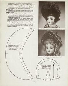 an old book with instructions on how to make a doll's hat and wig