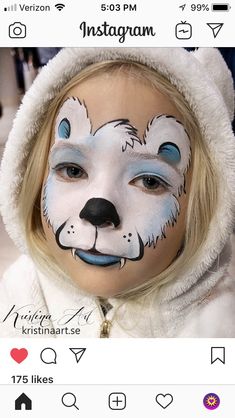 Polar Bear Face Paint, Snow Leopard Face Paint, Winter Face Painting, Bear Face Painting, Leopard Face Paint, Bear Face Paint, Easy Face Painting Designs, Polar Bear Face, Winter Light Festival