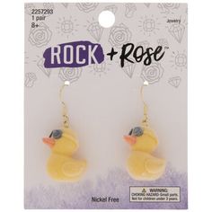 Add some cool and quirky accents to your outfit. Yellow Fuzzy Duck Earrings are made in the shape of a rubber duck wearing sunglasses. The duck has a short beak with wing details, and a super cool look on its face. Pair these fun earrings with sundresses, graphic t-shirts, jackets, and more! Details: 	 Dimensions: 0.9" x 0.63" 	 Type: Ear Wire 	 Material: Foam & Nickel Free Metal 	 Color: Yellow, Orange & Black 	 Metal Color: Gold 	 Quantity: 1 Pair Novelty Jewelry Gift, Novelty Summer Jewelry Gift, Adjustable Novelty Single Earring Jewelry, Yellow Novelty Adjustable Jewelry, Adjustable Yellow Novelty Jewelry, Adjustable Novelty Yellow Jewelry, Fuzzy Duck, Silly Earrings, Duck Earrings