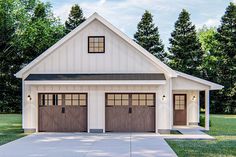 a two car garage with three windows on the front and one door open to let in light