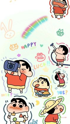 an image of some cartoon characters with different expressions on the screen, and one has a camera in his hand