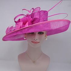 Elegant Pink Top Hat For Church, Pink Elegant Flat Brim Fascinator, Elegant Pink Flat Brim Fascinator, Pink Curved Brim Top Hat For Church, Pink Flat Brim Mini Hat For Wedding, Pink Top Hat For Church And Kentucky Derby, Pink Flat Brim Party Hat, Pink Mini Hats For Church, Pink Mini Hats With Flat Brim For Party