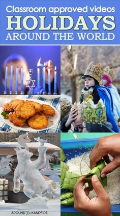 a collage of photos with candles, food and people around the world in them