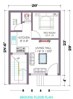 the floor plan for a small house with two bedroom and living room in one area