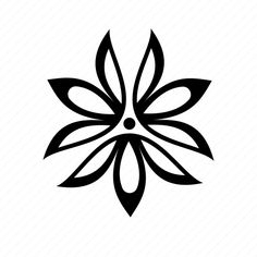 a black and white image of a flower with leaves in the center, on a white background