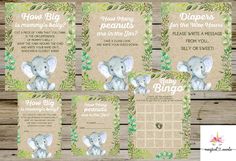 baby shower gift tags with an elephant on them