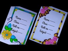 two cards with flowers on them and the words name class roll - n - be subject