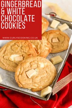 gingerbread and white chocolate cookies on a tray