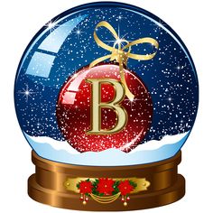 a christmas ball with the letter b inside it and snowing on top, in front of a white background