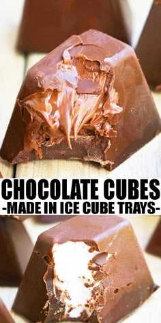 chocolate cubes made in ice cube trays with the words, chocolate cubes made in ice cube trays