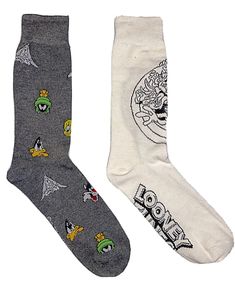 LOONEY TUNES MEN’S 2 PAIR OF SOCKS - Novelty Socks for Less Bugs Bunny Socks, Marvin The Martian, Tasmanian Devil, Daffy Duck, Novelty Socks, Bugs Bunny, The Martian, Looney Tunes, Warner Bros