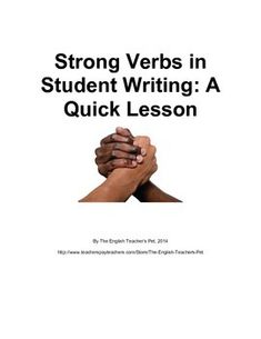 a book cover with two hands on top of each other and the words, strong verbs in student writing a quick lesson