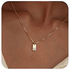 * : Initial Q Necklace Length:16.5"+2" , Tag Pendant: About 0.23”*0.39”, With 0.8mm Wide Box Chain, Simple And Stylish * : Add This Dainty Initial Necklace To Your Jewelry Collectionit Can Be Worn Alone Or Layered With Other Necklaces For Most Everyday Outfits. * : Our Gold Initial Necklaces Are Made Of 14k Real Gold Plated Brass. Gold Box Chain Won't Hurt Your Skin While Remaining Strong. * : Choose Your Own Gold Letter Necklace Or That Of Your Loved Ones And Create Your Unique Jewelry. We Offe Q Initial Necklace, Gold Initial Necklaces, Dainty Initial Necklace, Initial Necklaces, Gold Letter Necklace, Initial Necklace Gold, Gold Letter, Gold Box, Gold Initial