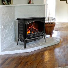 a wood burning stove in a living room