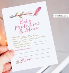 a person holding up a baby dedication and advice card