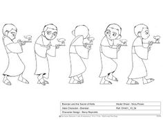 an animation storyboard showing how to draw people in different poses and postures, from the beginning to the end