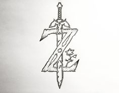 The Legend of Zelda: Breath of the Wild Z-Logo drawing done with prismacolor pencils! Hidden Tattoo, Zelda Logo, Zelda Drawing, Zelda Tattoo, Zelda Breath Of The Wild, Space Invaders, Zelda Art, Legend Of Zelda Breath, Zelda Breath