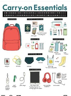 an image of various items that are labeled in the diagram on this page, including backpacks and earbuds