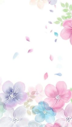 an abstract floral background with pink, blue and green flowers on the bottom right corner