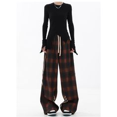 Coffee Plaid Wide Leg Pants  Material: Cotton  Size: S, M, L, XL, Color: Coffee Pants Type: Wide Leg Pants Style Type: Street Trendy  Season: Spring, Fall, Winter, Summer   Occasion: Leisure, Outdoor, Daily, Vacation, Fall Outfits Baggy Brown Pants For Fall, Baggy Brown Ankle Pants, Baggy Brown Long Pants, Brown Wide Leg Trousers For Fall, Baggy Brown Trousers, Brown High-waisted Wide Leg Pants For Fall, Brown Straight Pants For Fall, Brown Wide-leg Pants For Fall, Brown Fall Trousers