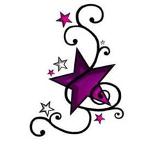 a purple star with swirls and stars on the bottom is shown in this tattoo design