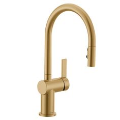 a brass colored faucet on a white background