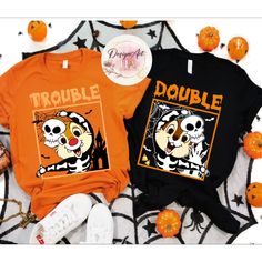 Chip N Dale Skeleton Double Trouble Disney Halloween Shirt, Disney World Disneyland Halloween Party 2023 Shirt Disney Halloween Shirt Ideas, Disney Halloween Tshirt Ideas, Disney Halloween Shirts Boys, Themed T-shirt For Disney Halloween Events, Daycare Shirts, Disney Halloween Shirts Svg, Disney Halloween T-shirt For Fan Events, Halloween Shirt Designs, Boy Disney Shirts