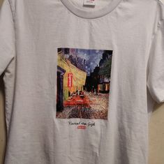 Supreme "Cafe Terrace At Night" By Vincent Van Gogh (Painting Took Place In France) L Van Gogh Tshirt, Cafe Terrace At Night, Terrace At Night, Van Gogh Painting, Vincent Van Gogh Paintings, Cafe Terrace, Van Gogh Paintings, Vincent Van, Vincent Van Gogh