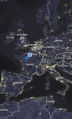 an image of the earth at night with lights from cities in europe and italy on it