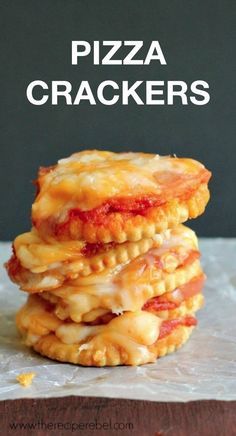 three pizza crackers stacked on top of each other