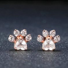 Paw Pink Rose Quartz Stud Earrings - 925 sterling Paw Earrings, Paw Print Earrings, Pink Stud Earrings, Closet Candy, Stud Fashion, Pink Studs, Cat Paw, Rose Gold Pink, Dog Paw