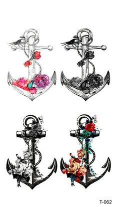 four different types of anchors with flowers on them and one has an anchor in the middle