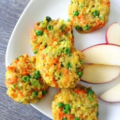 some food is on a white plate with apples